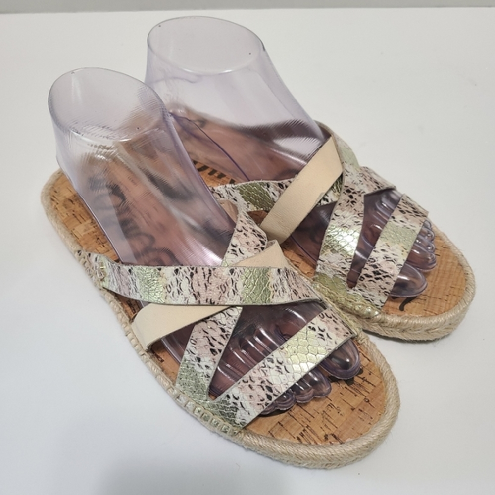 Sam Edelman Slide Flat Snakeskin Pattern and Rope Detail Sandals Size 8.5